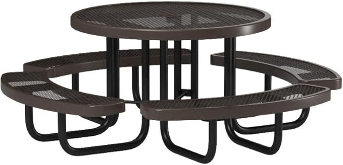 COATEDOUTDOORFURNITURE Heavy-Duty Portable Outdoor Picnic Table with Umbrella Hole, Expanded Metal Commercial-Grade Patio Dining Furniture Made in America (46" Round Top, Brown)
