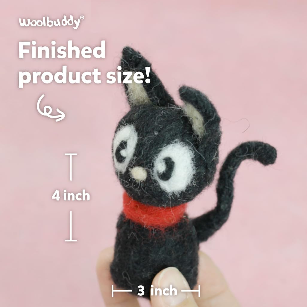 Woolbuddy Needle Felting Kit for Beginners & Adults – DIY Black Cat Animal Craft Kit – Complete Starter Kit with Wool, Needles & Step-by-Step Instructions