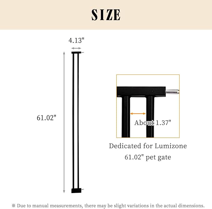 Lumizone Extra Tall Cat Gate Extension Kit 61.02" High Pressure Mounted 4.13" Extra Wide 1.37" Gap No Drilling Tall Pet Gate for Dogs (Black, 4.13" W)