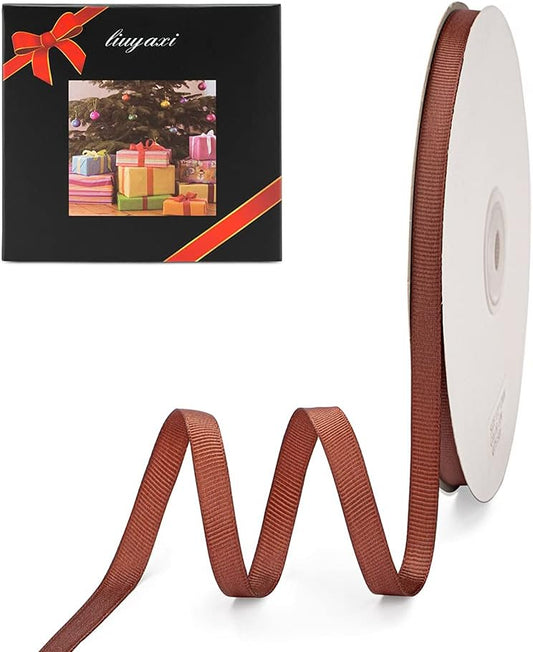 LIUYAXI 1/4" X 50 Yards Solid Brown Grosgrain Ribbon, Perfect for Crafts, Wedding Decor, DIY Hair Accessories, Sewing, Gift Package Wrapping and More