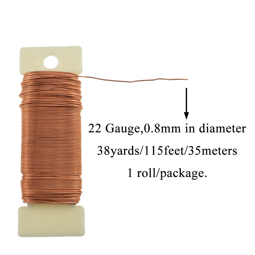 HAHIYO 22Gauge Rose Gold Floral Wire - 38Yards (115Feet) Flexible Paddle Wire for Crafts, Christmas Wreaths, Tree, Flower Arrangement, Bouquet Wrapping, Wedding DIY