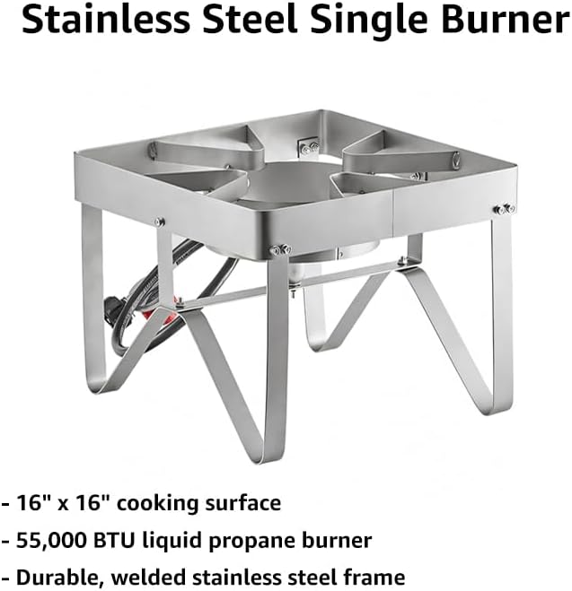 Portable Gas Stove, Stainless Steel Heavy Duty Single Burner Outdoor Patio Stove, Tank Cooker Perfect for Deep Frying or Steaming, Turkey Fry, Catered Events, Restaurants, Camping, Range - 55,000 BTU