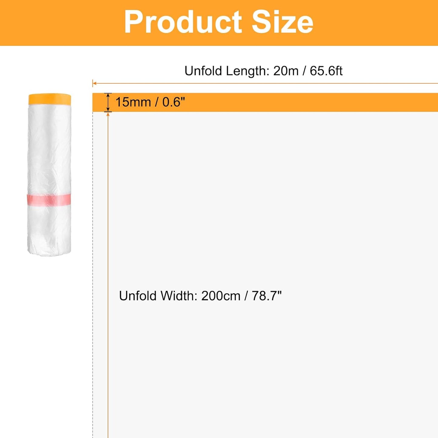 HARFINGTON 3 Rolls Pre-Taped Masking Film 78.7" x65.6ft Double Adhesive Tape and Drape Painters Plastic Drop Cloth Film with Tape Plastic Sheeting for Automotive Painting Covering