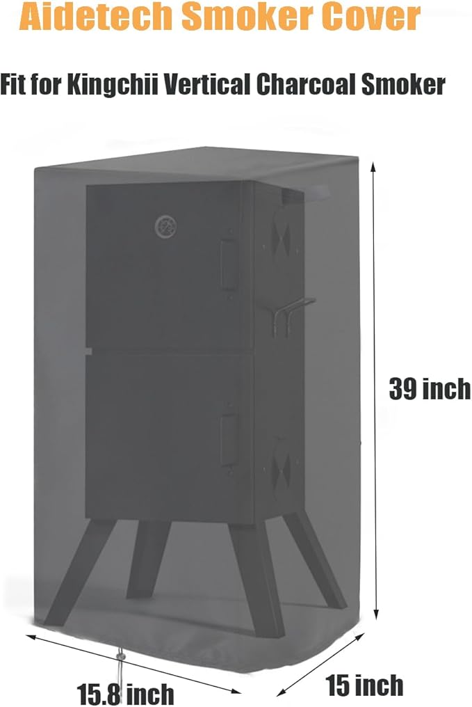 Smoker Cover Fit for Kingchii Vertical Charcoal Smoker BBQ Grill, Waterproof Portable Smoker Cover Vertical Smoker Covers-15 D x 16" W x 39" H