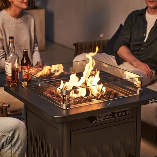 East Oak Glass Wind Guard for 28''&32'' Propane Fire Pit Table, Clear Tempered Wind Guard for Gas Firepit, Thick Rectangle Glass Panel with Aluminum Corner Brackets & Rubber Feet, 20 x 20 x 4 Inch