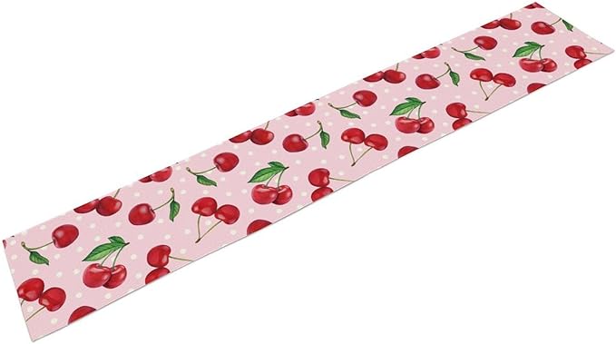 Red Cherry Table Runner, Tropical Fruit Polka Dot Print Table Runner for Birthday Party Dining Room Home Kitchen 13x120in