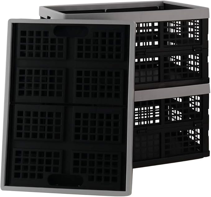Jekiyo 34-Liter Folding Crates Storage, Collapsible Container Plastic, Set of 3
