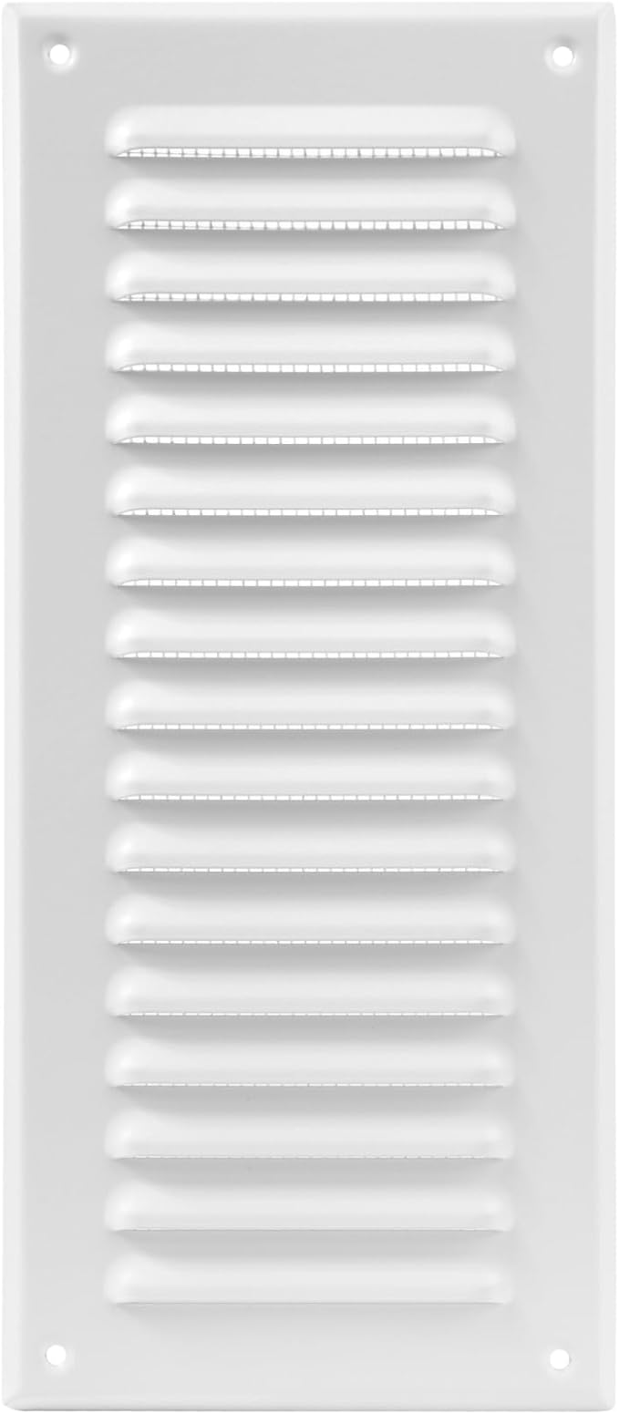 Vent Systems – 3.35 x 9.84 Inch (Inner) White Metal Rectangular Soffit Air Vent Grille Cover, Register Vent Deflector Louver Built-in Mesh HVAC For Bathroom Home Office Kitchen 4.92" x 11.61" (Outer)