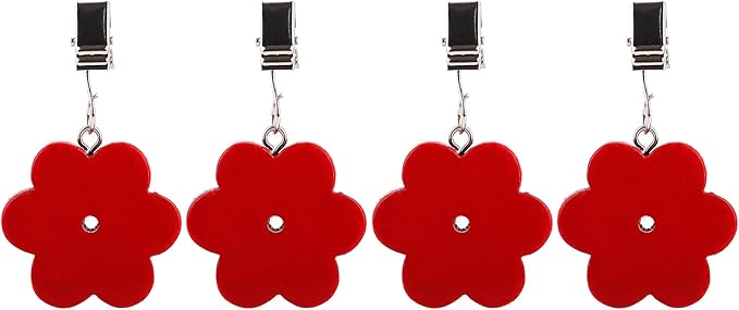 TwoFish Home Set of 4 Red Flower Tablecloth Weights Clips Handicraft Red Flower Tablecloth Clamps Pack of 4