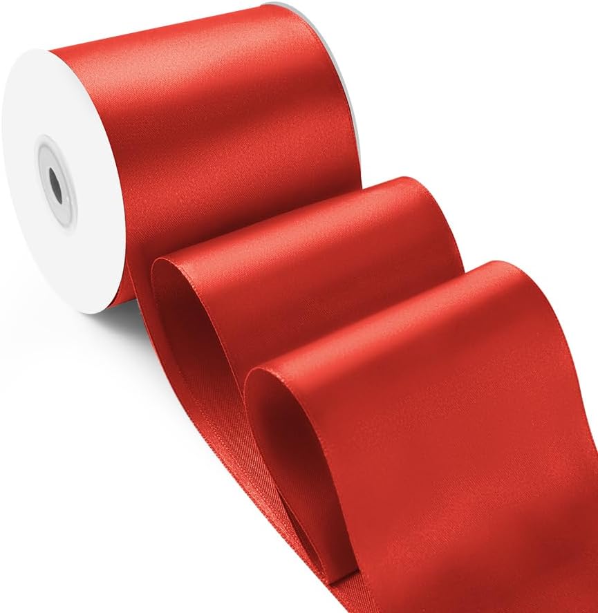3 Inch 25 Yard Wide Satin Ribbon Red, Solid Fabric Large Ribbon Roll for Cutting Ceremony Wedding Opening Party Decoration, Chairs, Sewing, Festival Pageant Sashes