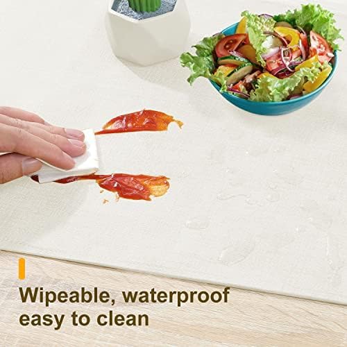 Waterproof Wipeable Table Runner, Thick Farmhouse Table Runner, Dresser Runner, Rustic Table Runner for Kitchen Dining Room, Bedroom, Living Room, Indoor and Outdoor (60'', White)