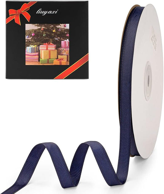 LIUYAXI 3/8" X 50 Yards Solid Navy Blue Grosgrain Ribbon, Perfect for Crafts, Wedding Decor, DIY Hair Accessories, Sewing, Gift Package Wrapping and More