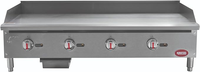 Kratos 48" Wide Commercial Countertop Griddle, Gas Hot Plate for Restaurants, Manual Controls, 4 Independent Burners, Powerful 120,000 BTU Output (29Y-006)