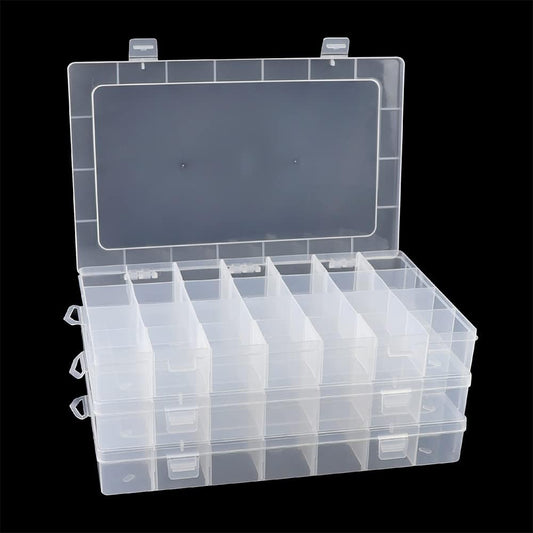3Pack 28 Compartment Organizer Box with Parkical Adjustable Dividers, 28 Grids Plastic Storage Container for Jewelry, Craft DIY, Bead Organizer, Sewing, Dip Powder, Hair Accessories