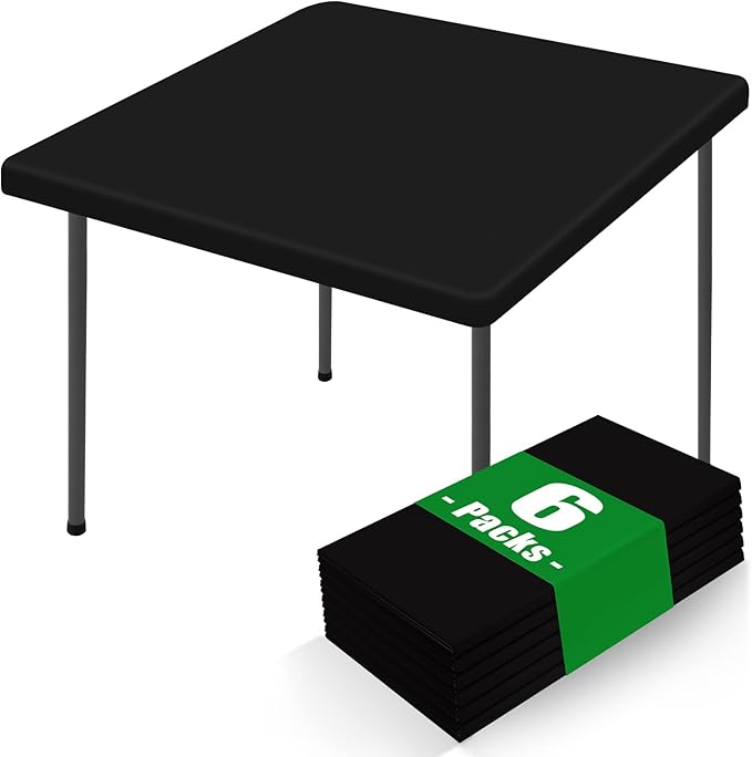 Spandex Square Table Cloth 6 Pack, Elastic Fitted Tablecloths for Picnic, Stretch Washable Patio Table Cover for Outdoor, Camping, Banquet and Parties (Black, 34"x34")
