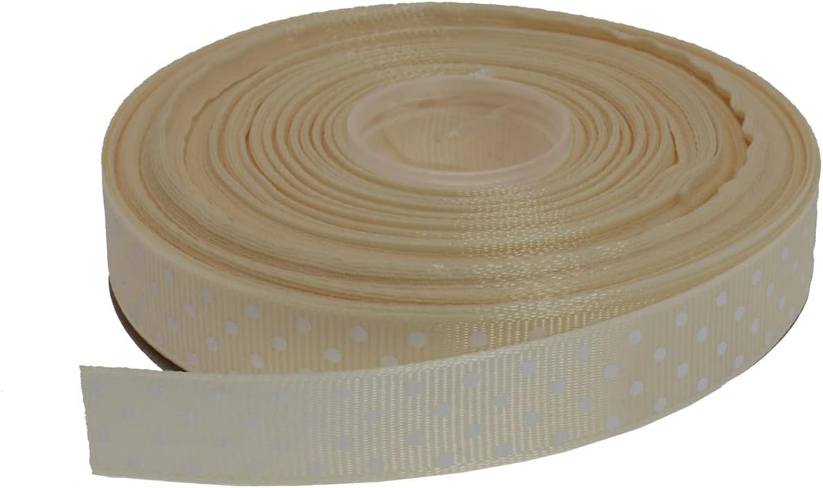 Polka Dot Grosgrain Ribbon 25 Yard Each Roll 100% Polyester (5/8", Beige)
