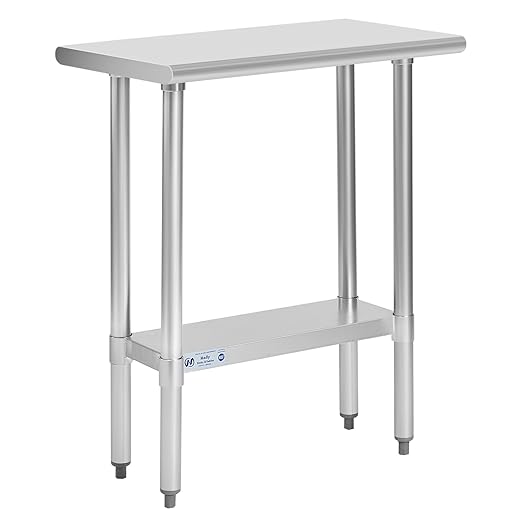 Hally Stainless Steel Table for Prep & Work 14 x 30 Inches, NSF Commercial Heavy Duty Table with Undershelf and Galvanized Legs for Restaurant, Home and Hotel