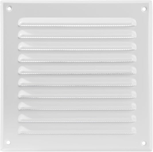 Square Ventilation Grille / 6" x 6" Inch Inside Measurement/White Metal Air Vent Louver - Inside/Outside use - / 7.7" x 7.7" Inch Outer Measurement
