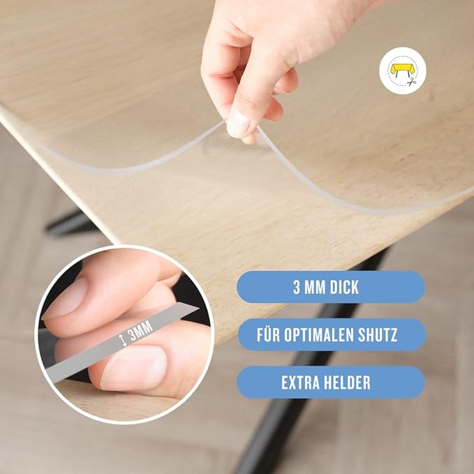 Clear Table Cover Protector, 42x42 inch , German Quality with 3 Mm Thickness, Stain Resistant Dining Pad with Beveled Edges, Washable Tablecloth, Fitted Clear Desk Cover for Indoor & Outdoor Use