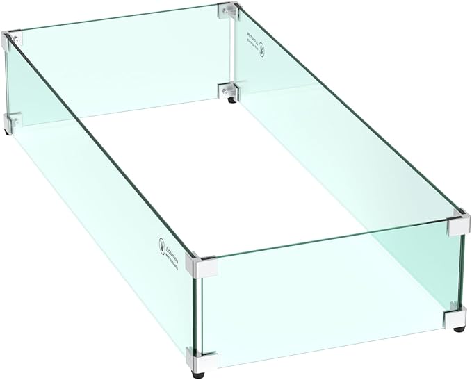 Skyflame 30 x 14 Inches Rectangular Fire Pit Glass Wind Guard for Outdoor