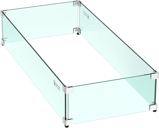Skyflame 30 x 14 Inches Rectangular Fire Pit Glass Wind Guard for Outdoor
