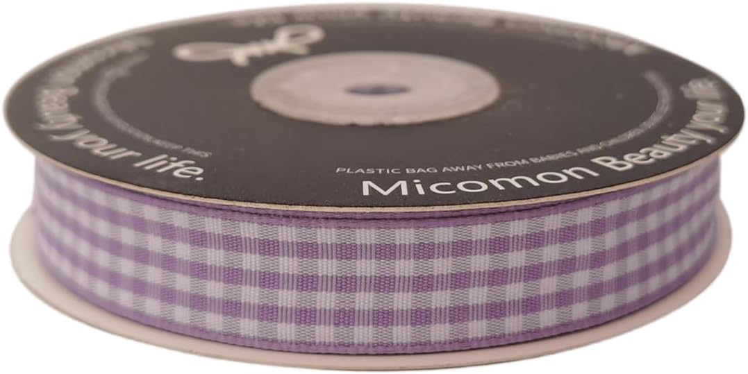 Purple Gingham Plaid Checked Ribbon 25 Yards Each Roll 100% Polyester (5/8",Purple)