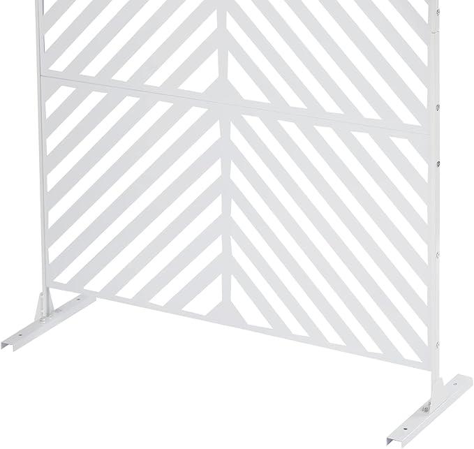 75" H×35" W Decorative Outdoor Privacy Screen with Stand, Outdoor Decor Privacy Fence Screen Metal Fence Panels, Free Standing Metal Divider for Patio Lawn Deck (White-Twill)