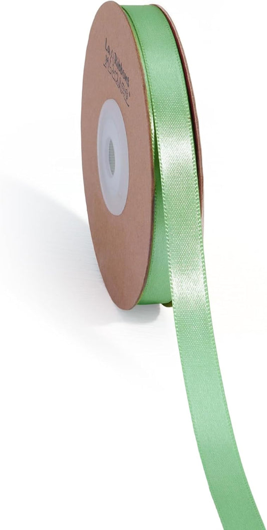 LaRibbons Sage Green Satin Ribbon 3/8 Inch 50 Yards Thin Luxury Double Faced Green Silk Ribbon for Flower Bouquet Crafts Gift Wrapping Wedding Decoration