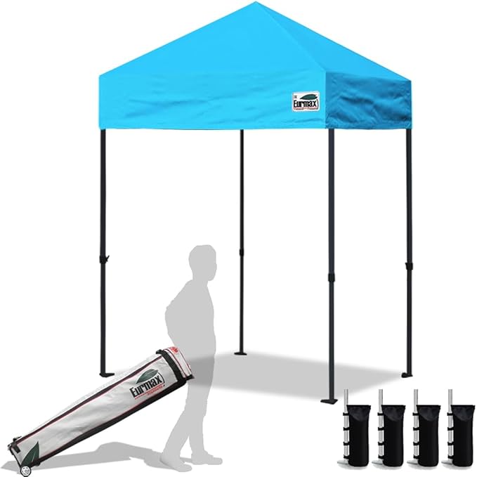 Eurmax USA 5'x5' Pop Up Canopy Tent Commercial Instant Canopies with Heavy Duty Roller Bag,Bonus 4 Sand Weights Bags (Sky Blue)