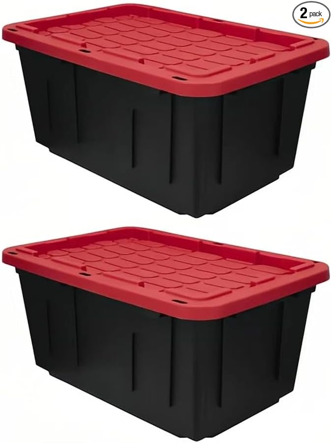 2-Pack 27-Gallon Storage Boxes with Snap-on Lids. Durable and Suitable for Storing Household Items, as well as for Use in Industrial and Outdoor Environments.