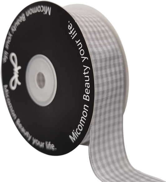 Gingham Ribbon - 25 Yards Each Roll, 100% Polyester (1", Gray Gingham)