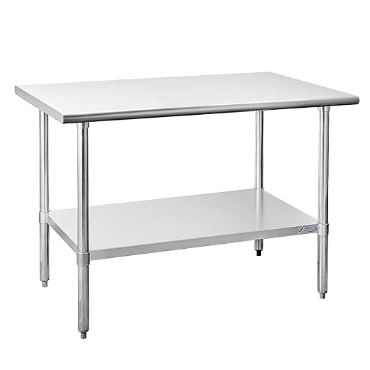 Hally Stainless Steel Table for Prep & Work 30 x 48 Inches, NSF Commercial Heavy Duty Table with Undershelf and Galvanized Legs for Restaurant, Home and Hotel