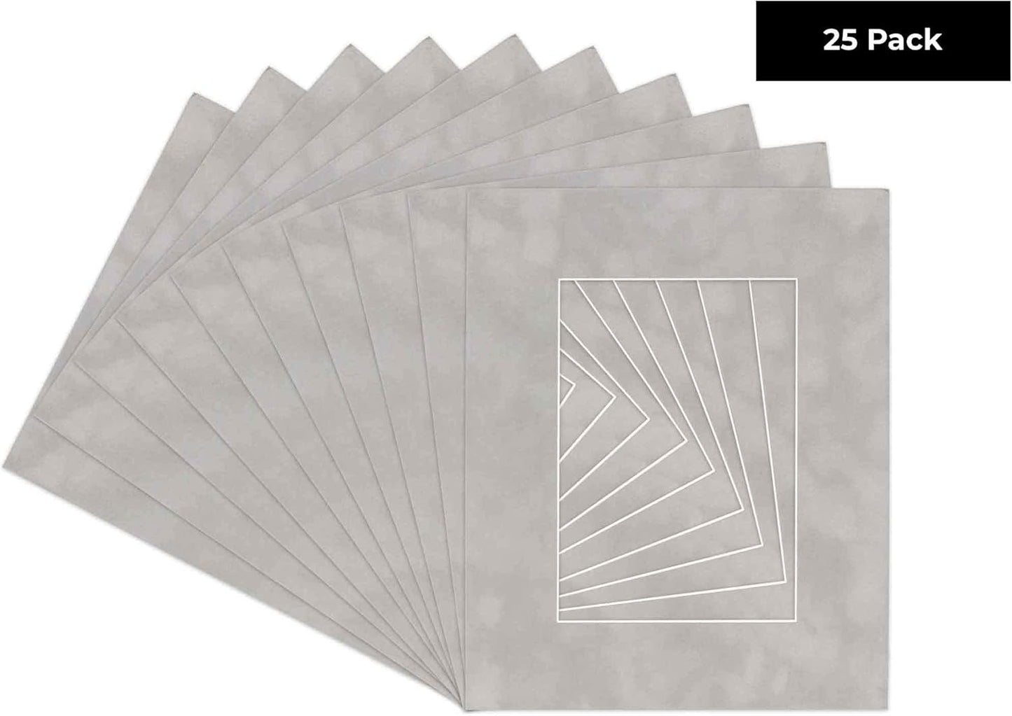 Pack of 25 Acid Free 11x14 Mats Bevel Cut for 8.5x11 Photos - Light Grey Suede Precut Matboards With Backing Boards and Clear Photo Mat Bags For Pictures, Photos, Framing - 4-ply Thickness
