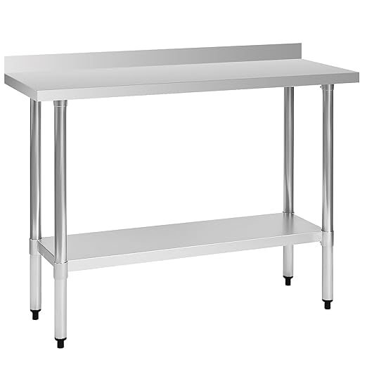 Stainless Steel Work Table 18 x 48 Inch, NSF Commercial Prep Table with Undershelf, Heavy Duty Food Prep Workstation with Backsplash