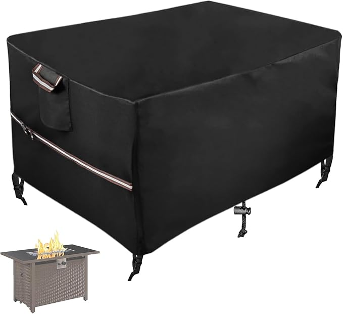 48 x 28 Inch Rectangular Fire Pit Cover for 45-48 Inch Outdoor Gas Fire Pit Tables, Waterproof 600D Heavy Duty Patio Firepit Table Cover UV Resistance, Black