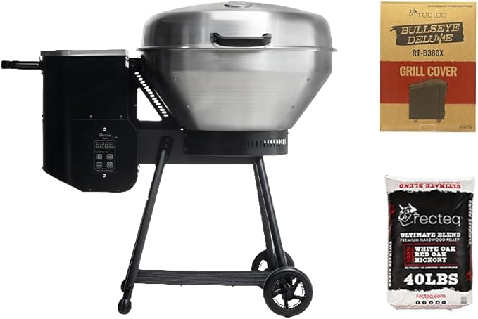 recteq Pellet Grill RT-B380 Bullseye + Grilling Basics Bundle, BBQ, Outdoor, and Electric Pellet Smoker Grill, Electric Smokers, Uses 100% Wood Pellets for Ribs, Brisket, Chicken, Sear, Smoke