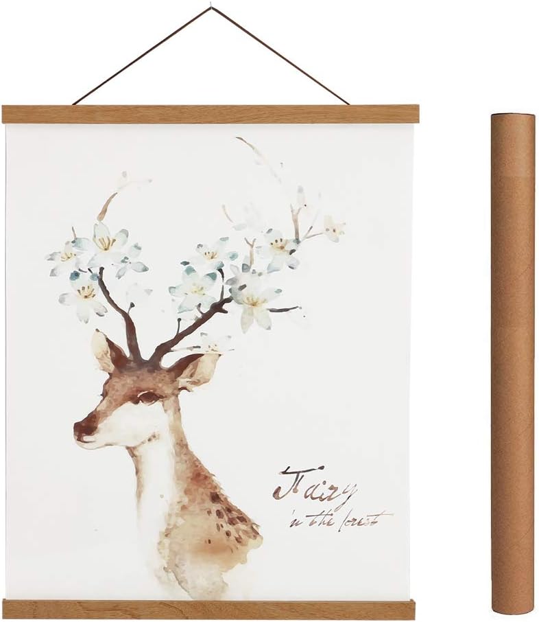 Artmag Magnetic Poster Hanger Frame, 22x34 22x28 22x30 Light Wood Wooden Magnet Canvas Artwork Print Poster Hangers Frames Hanging Kit (Teak Wood, 22")