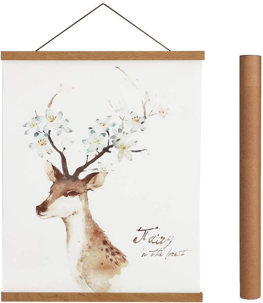 Artmag Magnetic Poster Hanger Frame, 40x27 40x30 40x60 Light Wood Wooden Magnet Canvas Artwork Print Poster Hangers Frames Hanging Kit (Teak Wood, 40")