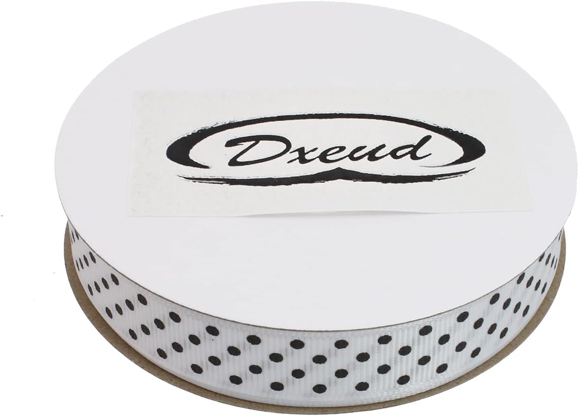 Polka Dot Grosgrain Ribbon 25 Yard Each Roll 100% Polyester (5/8", White)