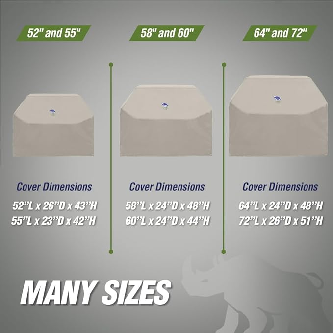 RUGGED RHINO 60 Inch Heavy Duty Grill Cover for Outdoor Grills, All Season Three Layer Waterproof UV Resistant Windproof Gas BBQ Covers, Compatible for Weber Char-Broil Pit Boss Traeger and More Beige
