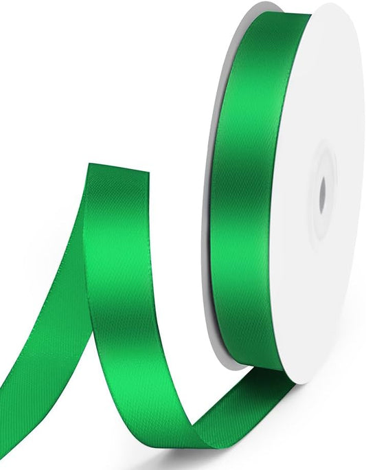 5/8" x 50 Yards Satin Ribbon - Green Silk Ribbon with Spool - Ideal for Gift Wrapping, Floral Bouquets, Crafts, Wedding Party Decorations, Christmas and Sewing Projects