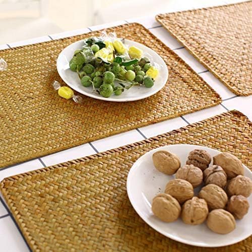 12 Pack Rectangular Woven Placemats, Rattan Wicker Table Mats, 17" x 12", Natural Seagrass Place Mats for Dining Table