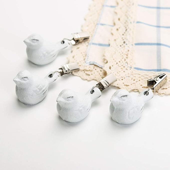 Sungmor Cast Iron Heavyweight Tablecloth Weights - 4 Pack Lovely & Beautiful White Bird Pendent Clips Weights Kit - Heavy Duty Table Cloth Cover Clamps for Home Garden Party Wedding Camping Picnic