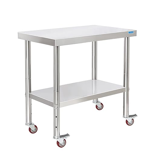 Stainless Steel Table with Wheels 30 x 18 Inch NSF Commercial Stainless Steel Metal Prep Table for Restaurant Kitchen Garage