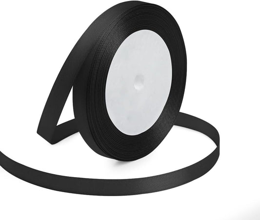 KMER LIFE 3/8 Inches x 25 Yards Black Satin Ribbon Solid Fabric Ribbons for Crafts, Wedding Decor, DIY Hair Accessories, Sewing, Gift Package Wrapping, Valentine's Day Bouquet and More