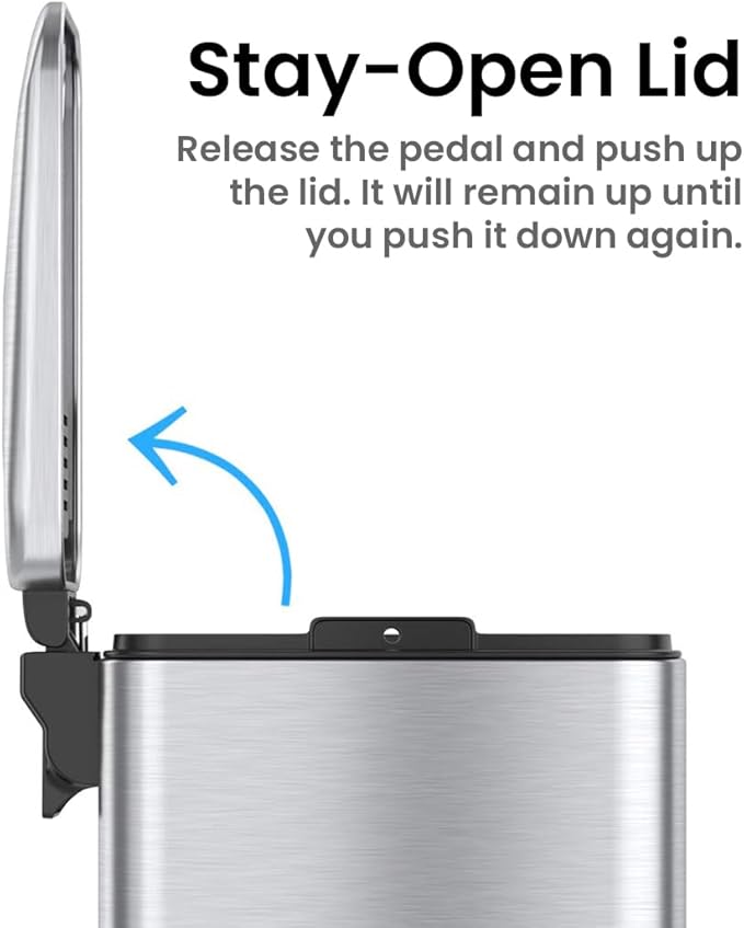 iTouchless 5 Liter / 1.32 Gallon SoftStep Bathroom Trash Can with Lid & AbsorbX Odor Filter – Slim Stainless Steel Wastebasket with Inner Bucket for Small Spaces, Home, Office, Bedroom, Living Room