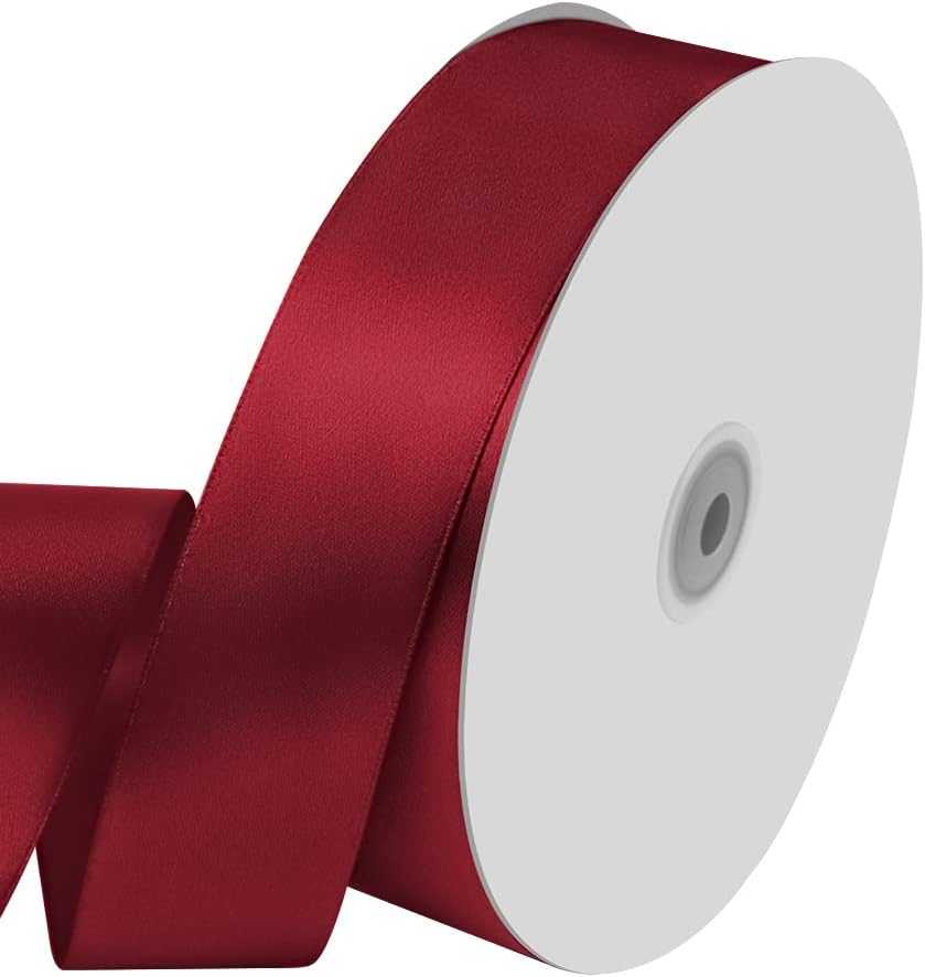 1-1/2" Wide x 100 Yards Single Faced Polyester Wine Red Satin Ribbon, Perfect for Wedding, Gift Wrapping, Bow Making & Other Projects (Wine Red)