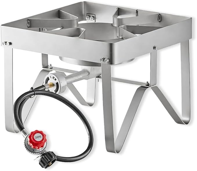 Portable Gas Stove, Stainless Steel Heavy Duty Single Burner Outdoor Patio Stove, Tank Cooker Perfect for Deep Frying or Steaming, Turkey Fry, Catered Events, Restaurants, Camping, Range - 55,000 BTU