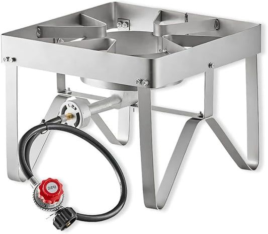 Portable Gas Stove, Stainless Steel Heavy Duty Single Burner Outdoor Patio Stove, Tank Cooker Perfect for Deep Frying or Steaming, Turkey Fry, Catered Events, Restaurants, Camping, Range - 55,000 BTU