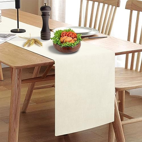 Wipeable Table Runner, Thick Farmhouse Dresser Runner, Rustic for Kitchen, Bedroom, Living Room, Indoor and Outdoor (72'', White)